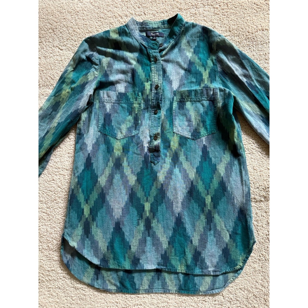 Madewell Blue Green Chevron Design Shirt Top Blouse Size Small